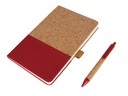 BORSA - eco-neutral A5 Cork Fabric Hard Cover Notebook and Pen Set - Red