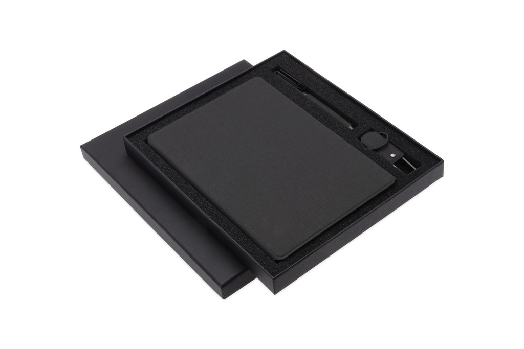 LENZEN - CHANGE ZERO Sustainable Gift Set with Refillable Notebook, Pen & USB Keychain - Black