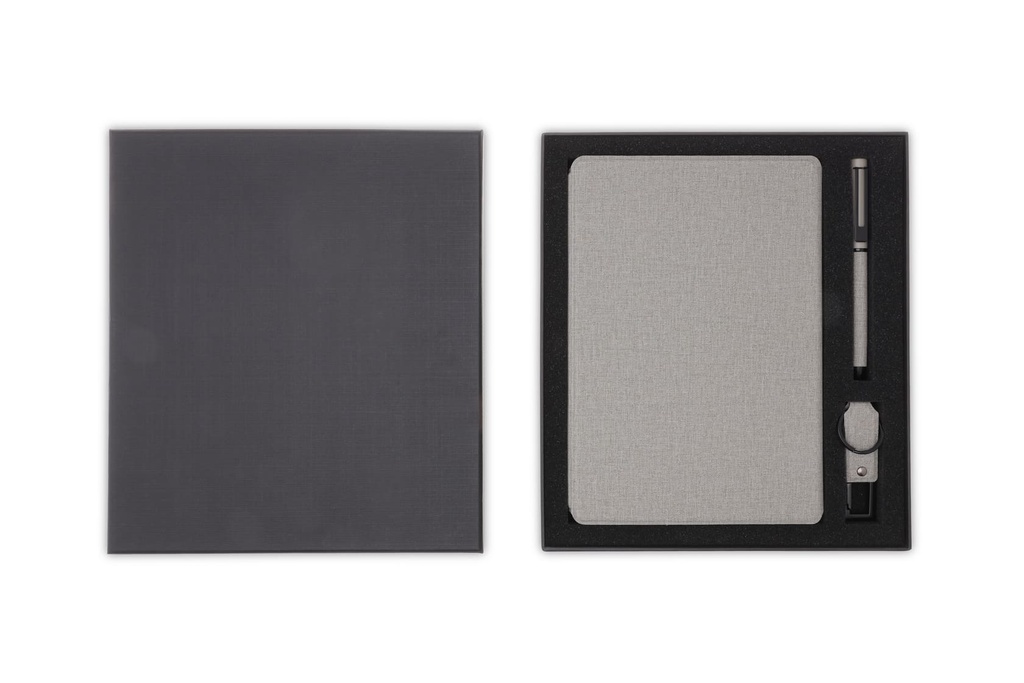 LENZEN - CHANGE ZERO Sustainable Gift Set with Refillable Notebook, Pen & USB Keychain - Grey