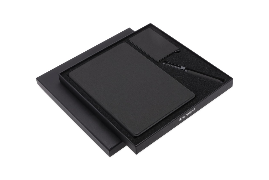 TESSIN - CHANGE ZERO Sustainable Gift Set with Refillable Notebook, Pen & Cardholder - Black
