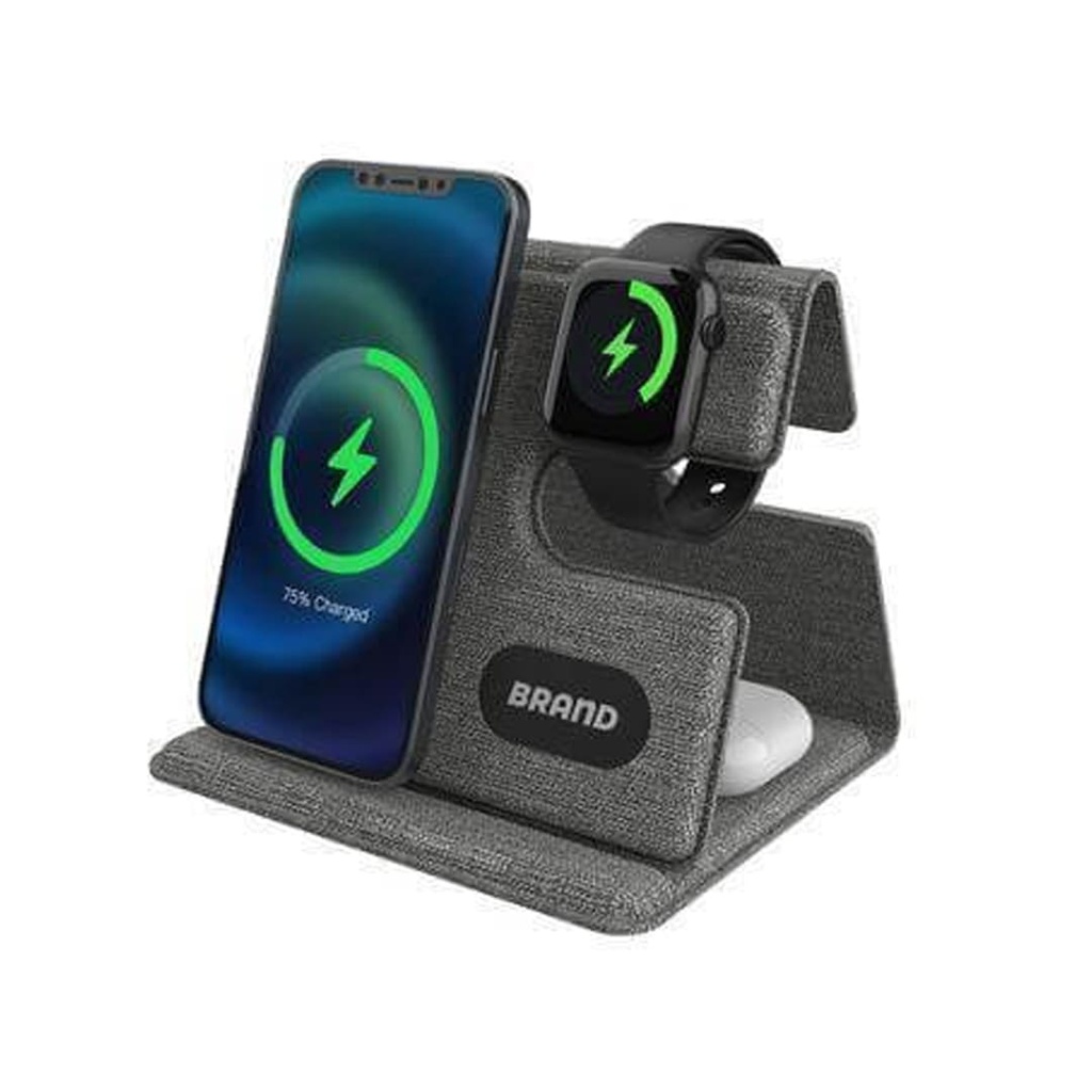 PLANA - CHANGE ZERO Recycled 3-in-1 Wireless Charger Station - Grey