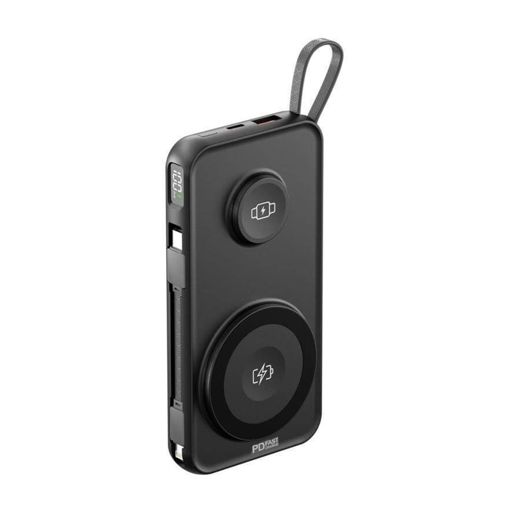 ROTTERDAM - @memorii® 10,000mAh Universal Wireless Powerbank with inbuilt cables - Black