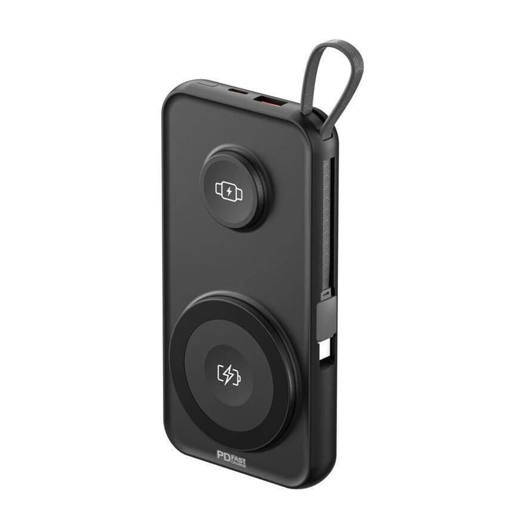 ROTTERDAM - @memorii® 10,000mAh Universal Wireless Powerbank with inbuilt cables - Black