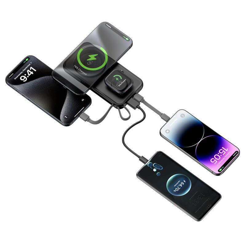 ROTTERDAM - @memorii® 10,000mAh Universal Wireless Powerbank with inbuilt cables - Black