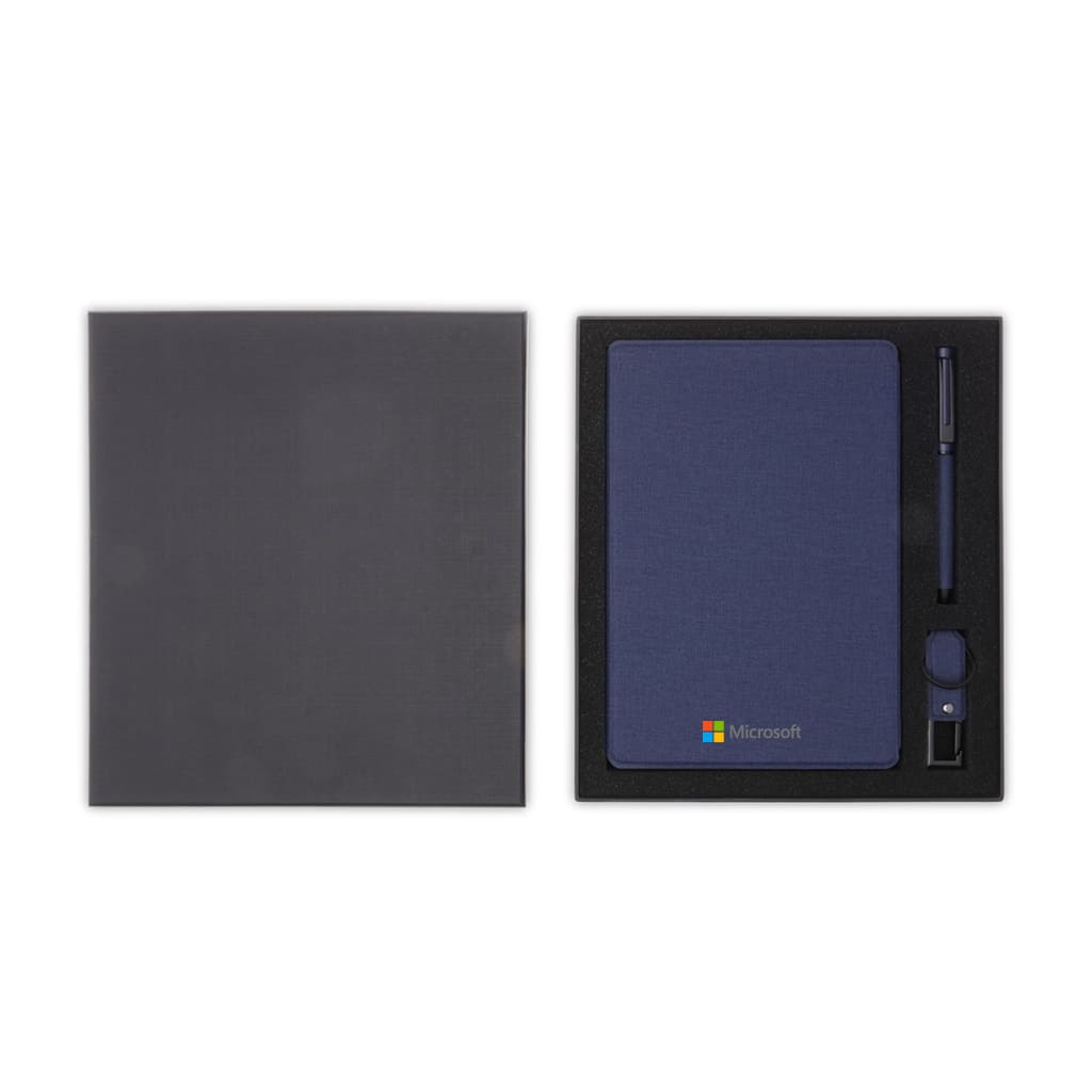 LENZEN - CHANGE ZERO Sustainable Gift Set with Refillable Notebook, Pen & USB Keychain - Navy