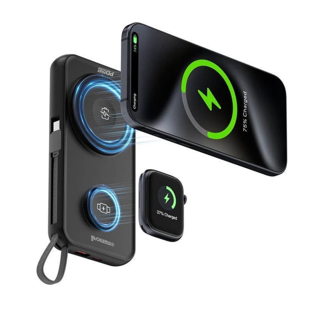 ROTTERDAM - @memorii® 10,000mAh Universal Wireless Powerbank with inbuilt cables - Black