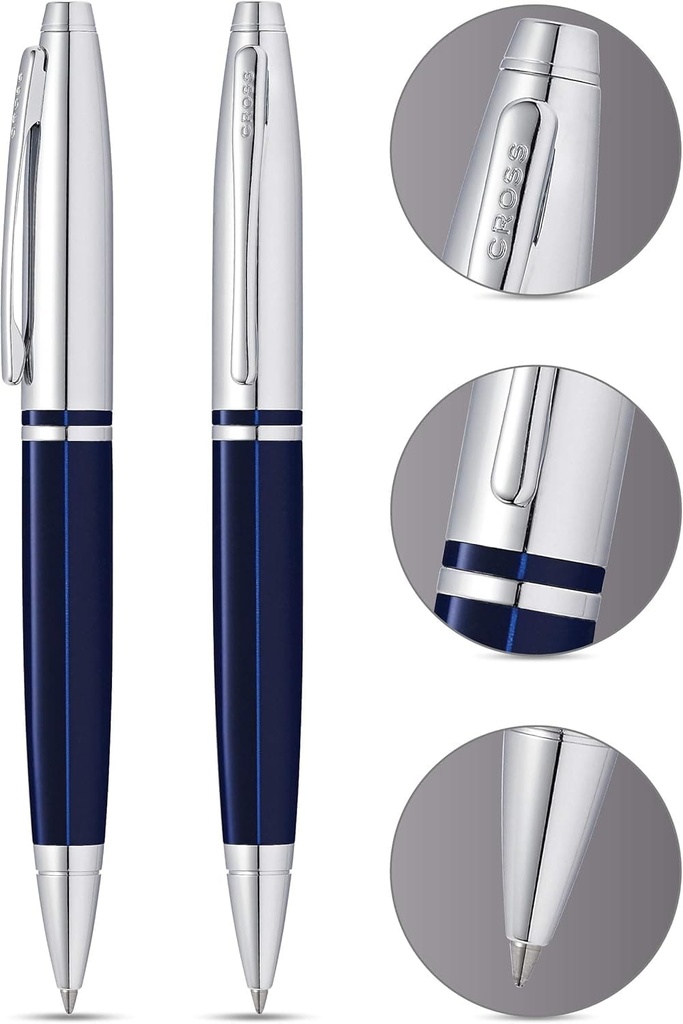 Cross Calais™ Chrome/Blue Lacquer with Polished Chrome Appointments Ballpoint Pen