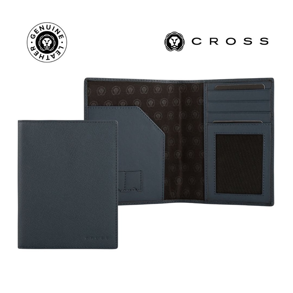 CROSS Saffiano Leather 4CC Passport Cover - Navy Blue