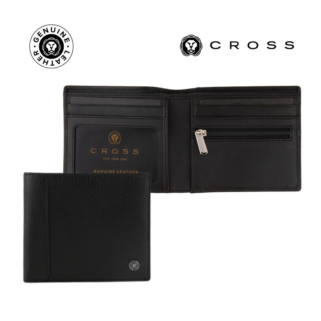 CROSS Pebble Leather 6CC Classic Fold Wallet with 6CC Cardholder - Black
