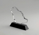 SAUDI MAP CRYSTAL in the Shape of the Saudi Arabia Map, made in high-quality clear crystal on sleek black base. An elegant piece ideal for awards, official recognition, and national occasions, with branding options available.