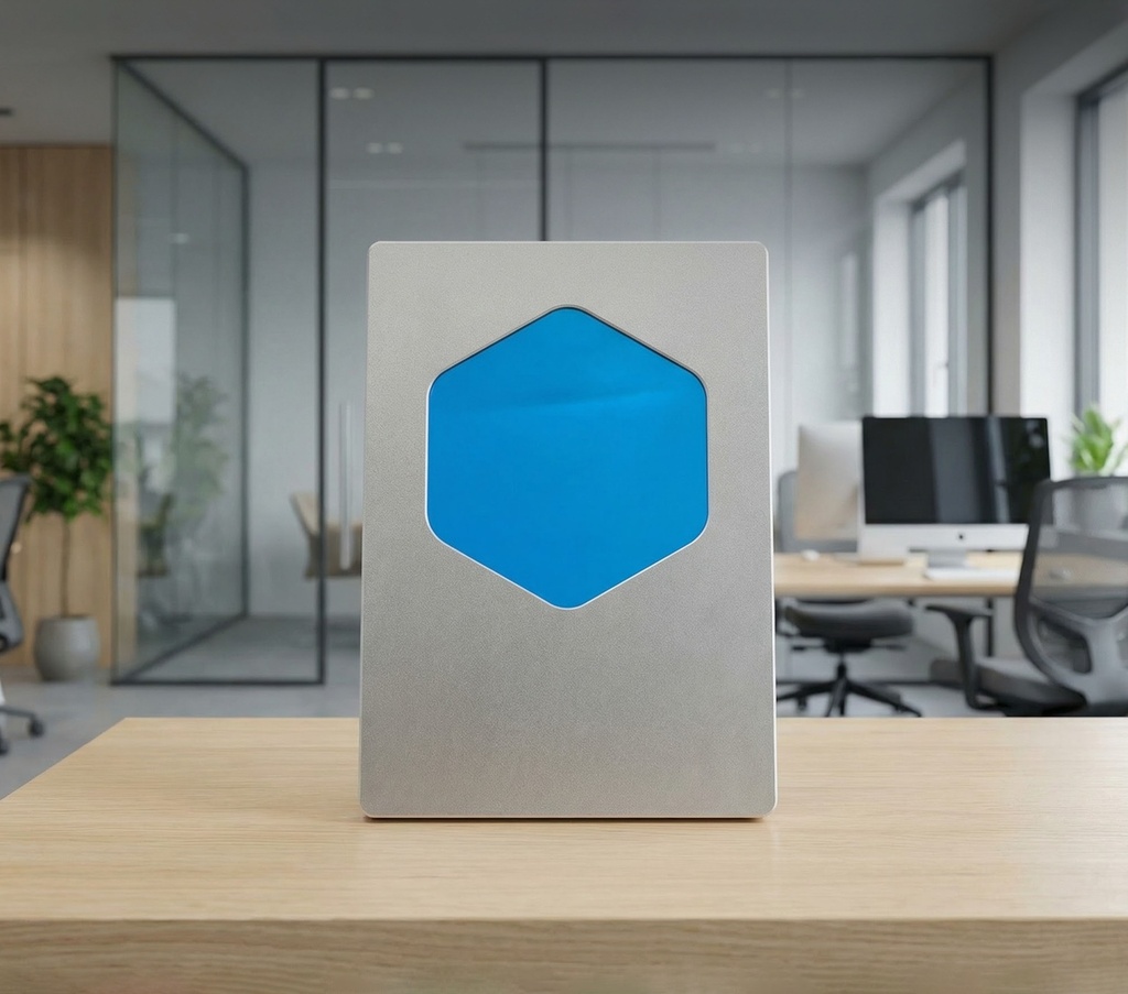 A metallic certificate with hexagon frame attached. ideal for awards, official recognition, and national occasions, with customization options available.
