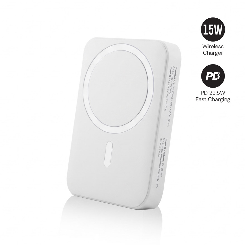 Maglite 5K - 5000 mAh Magnetic Wireless Power Bank - White
