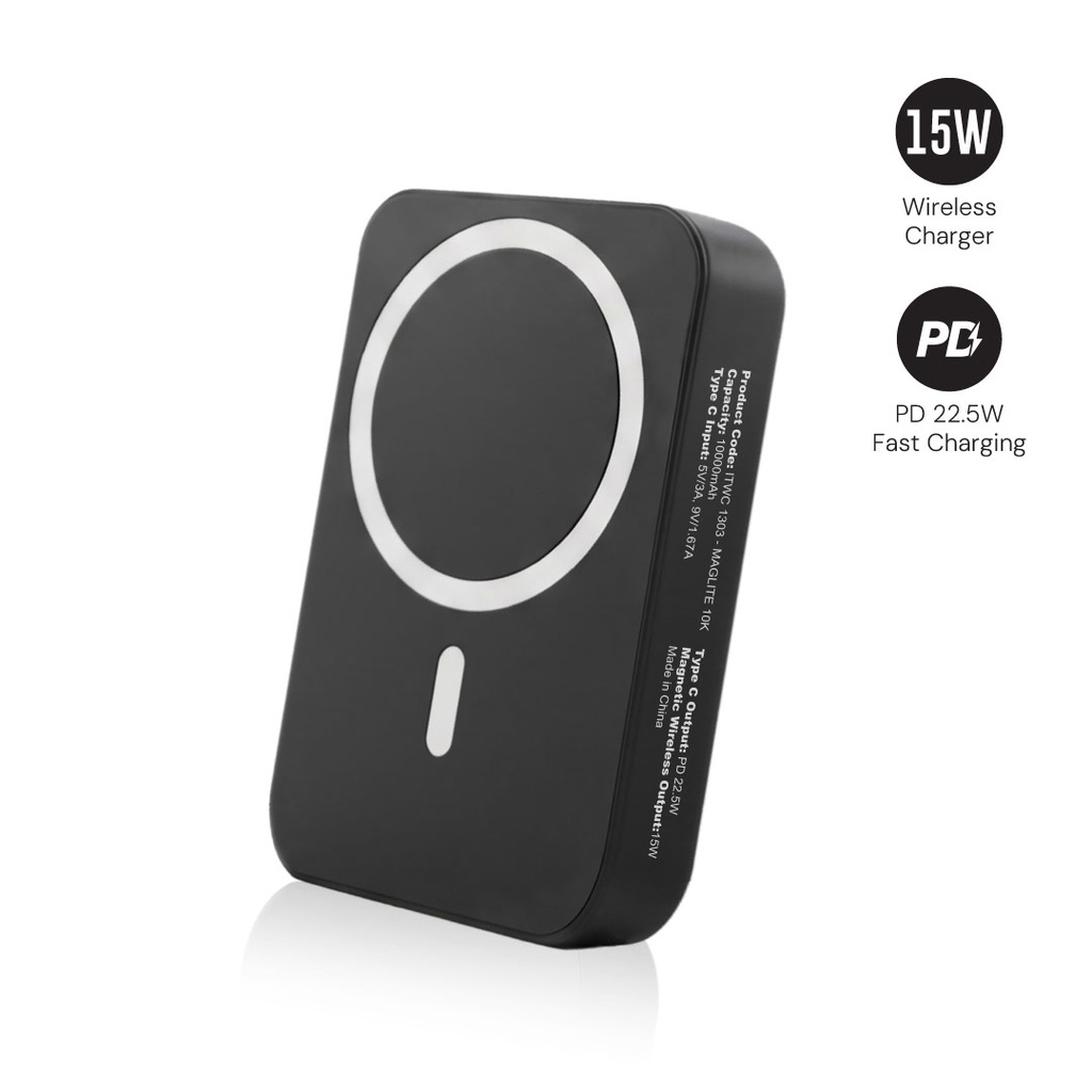 Maglite 10K - 10000 mAh Magnetic Wireless Power Bank - Black