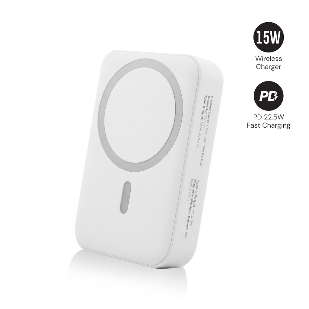 Maglite 10K - 10000 mAh Magnetic Wireless Power Bank - White