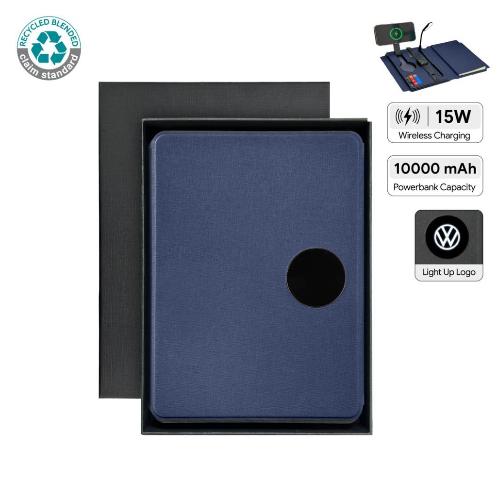 SOLAIS - Santhome Recycled 10000 mAh Power Bank with 15W Magsafe Smart A5 Organizer - Navy Blue