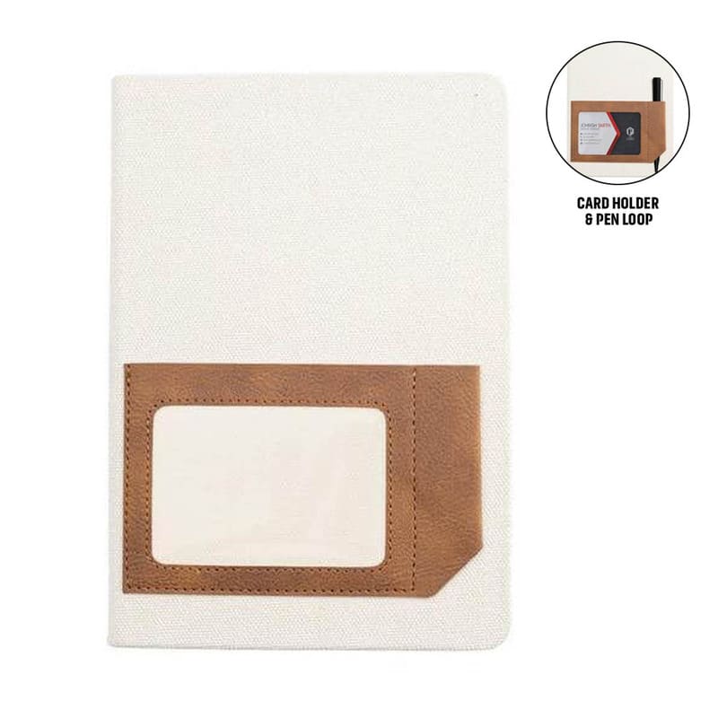 [NBSN 5362] ADANA - Santhome Recycled Canvas A5 Hard Cover Notebook with PU Pocket - Beige