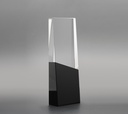 The Ebonglo trophy features a tall, clear crystal body with a glossy black base. creating a subtle two-tone effect giving it a modern look, perfect for honoring standout achievements.