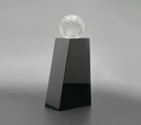 The Glaciera trophy features a glossy, angled black base topped with a patterned crystal ball. The contrast between the polished black surface and the textured ball creates a perfect look. perfect for honoring golf achievements or awards.
