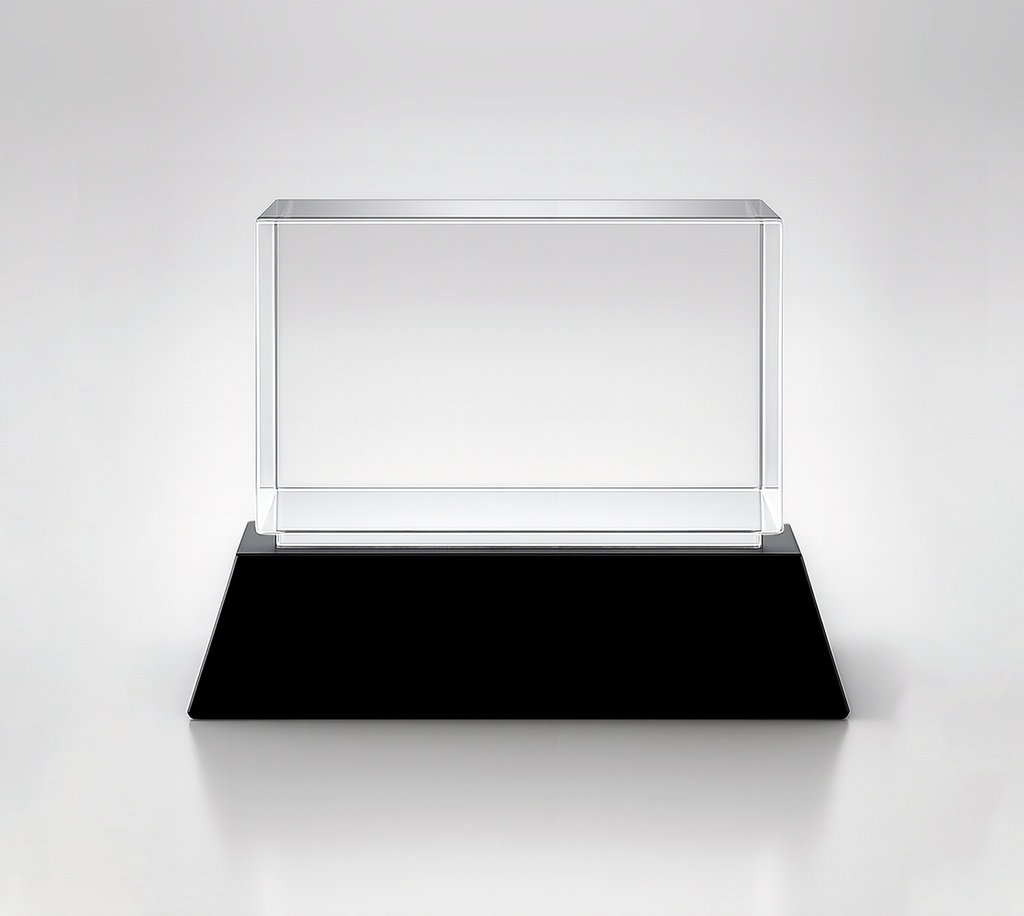The EngraRect trophy features a clear rectangular crystal block on a glossy black base, offering a professional look. Ideal for versatile engraving options to suit any achievement.