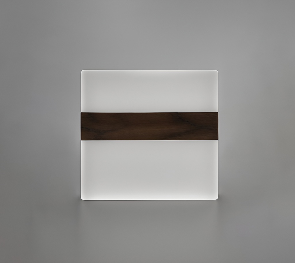 The Woodsie Matte trophy has a frosted crystal block with a dark wooden accent band across the center, offering a clean, understated style. Perfect for honoring achievements with subtle elegance.