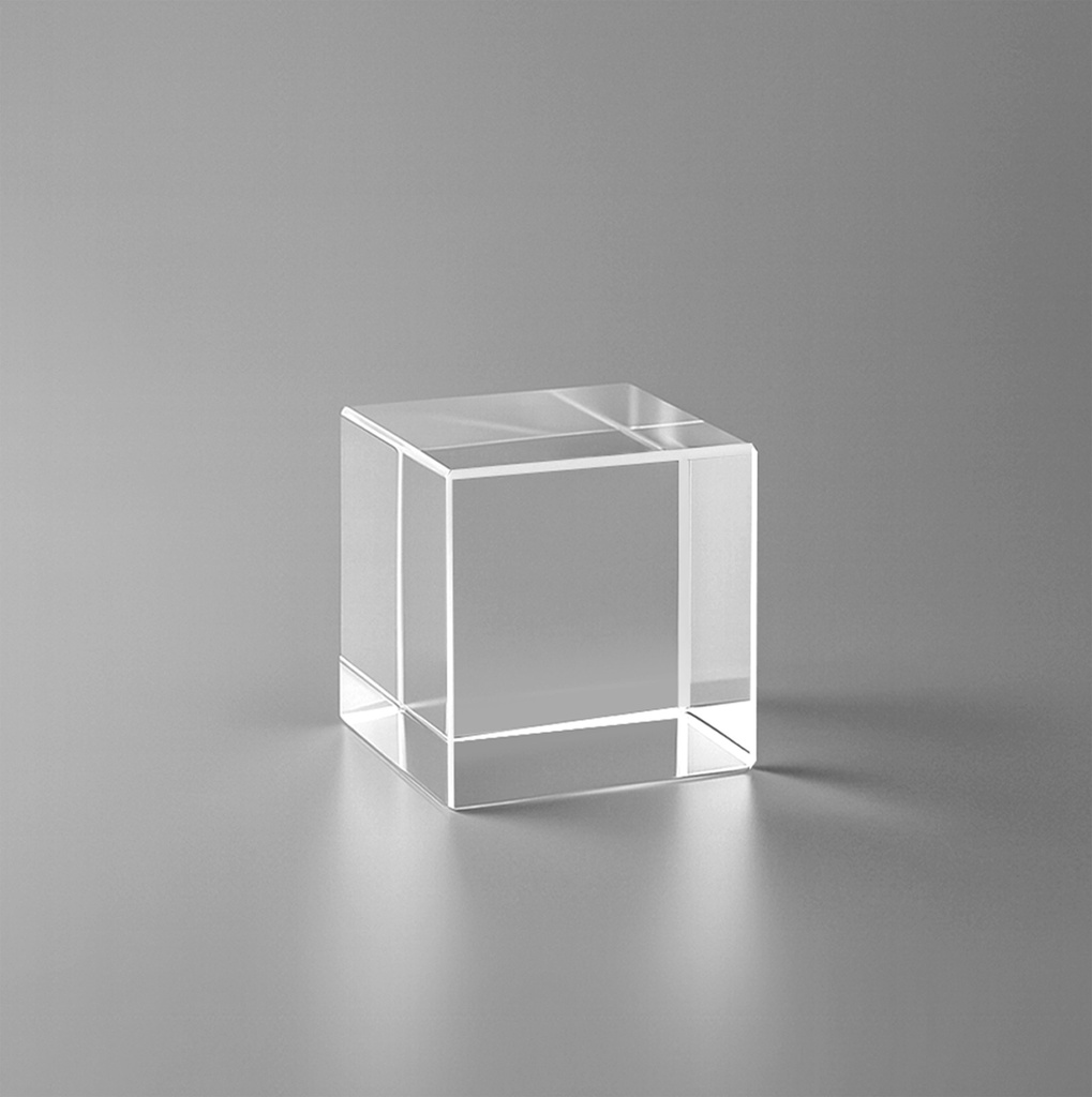 The cubiscent is transparent crystal cube lead free k9 with sharp edges creating mirrored patterns on the surface.making it an elegant choice for awards or decorative uses.