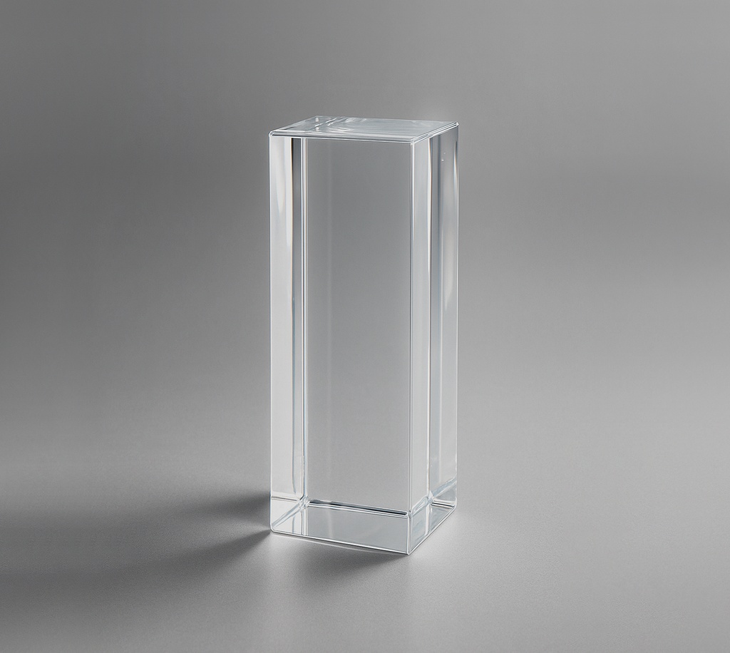 The Quadiscent crystal is made from high-quality lead-free K9 crystal, offers versatile customization options and comes in multiple sizes, with its simple design, making it an elegant choice for awards or decorative uses.