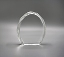The Petaluxe crystal award features a curved shape, made from high-quality, lead-free K9 crystal. Its textured, frosted edges create a striking contrast with the clear central surface, enhancing its visual appeal. With customization options and multiple sizes, this award is perfect for achievements in style and elegance.