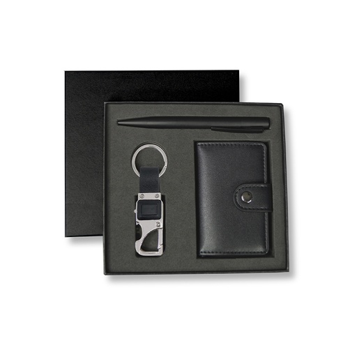 [GSGL 9537] REINE - Set of RFID Card Holder, Key Chain and Pen - Black