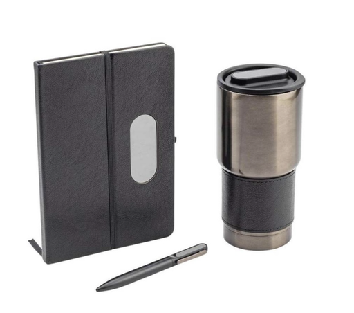 [GSHL 9595] GIESSEN - Hans Larsen Gift Set of Tumbler, Notebook and Pen - Black	