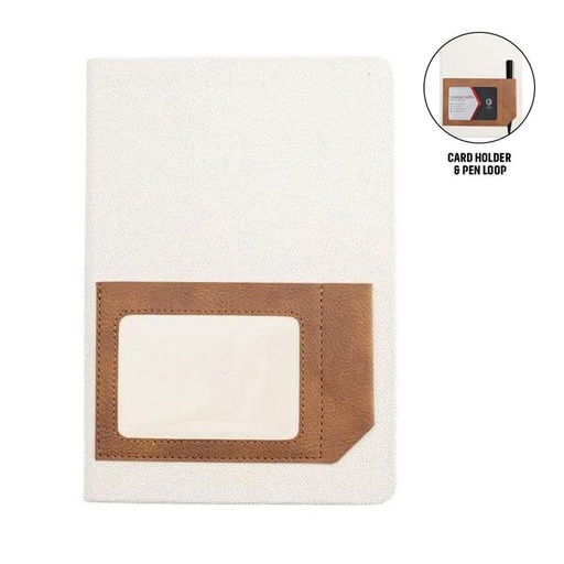 [NBSN 5362] [NBSN 5362] ADANA - Santhome Recycled Canvas A5 Hard Cover Notebook with PU Pocket - Beige