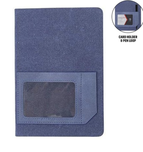 [NBSN 5363] ADANA - Santhome Recycled Canvas A5 Hard Cover Notebook with PU Pocket - Navy