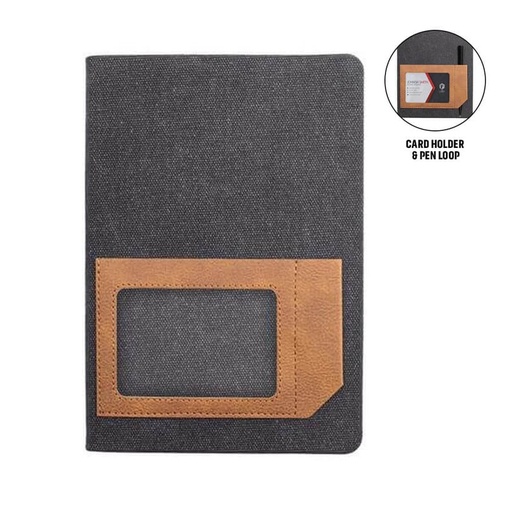 [NBSN 5364] [NBSN 5364] ADANA - Santhome Recycled Canvas A5 Hard Cover Notebook with PU Pocket - Black