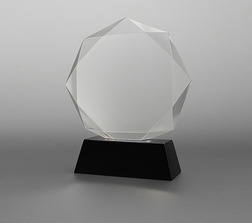 [SH1023] A uniquely shaped Nonaglow crystal piece resting on a soft-edged black base, Obsidian Crest blends balance with boldness. Its refined geometry and smooth contours evoke modern architectural elegance, while the deep onyx base adds a commanding presence. A perfect choice for recognition or refined display.