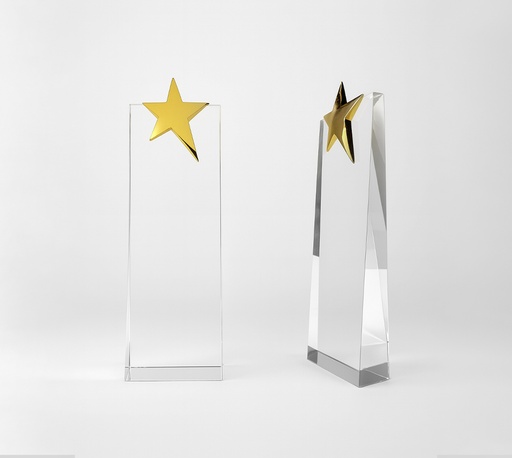 [SH1024] The Crystaline trophy features a clear, rectangular crystal body topped with a bold, golden star. this design is making it an elegant choice for recognizing outstanding achievements.