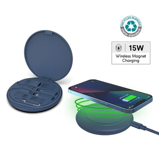 [ITWC 1235] OSLO Mag - @memorii Recycled 15W Magnetic Wireless Charger Multicable Set - Blue