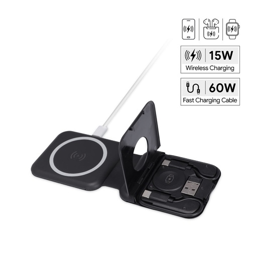 [ITWC 1242] TURIN - @memorii Foldable 2-in-1 Wireless Charger and Multicable Set - Black