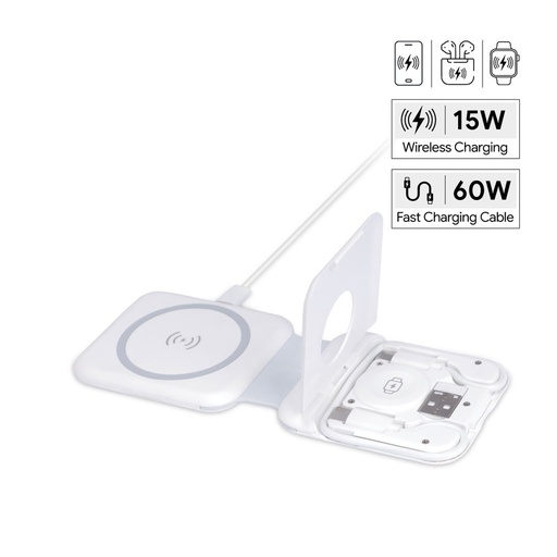 [ITWC 1245] TURIN - @memorii Foldable Wireless Charger and Multicable Set - White
