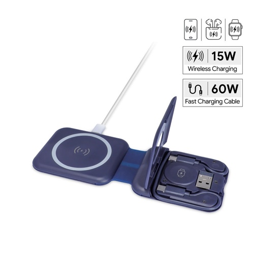[ITWC 1246] TURIN - @memorii Foldable Wireless Charger and Multicable Set - Navy Blue