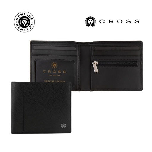 [LACR 2039] CROSS Pebble Leather 6CC Classic Fold Wallet with 6CC Cardholder - Black
