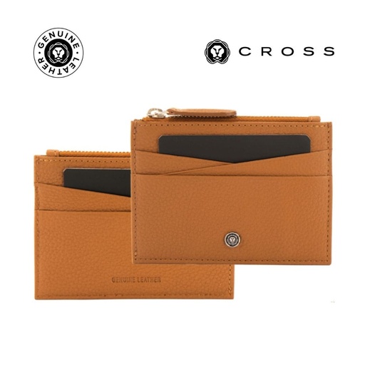[LACR 2046] CROSS Pebble Leather Ladies' 6CC Zip Card Holder - Mocha