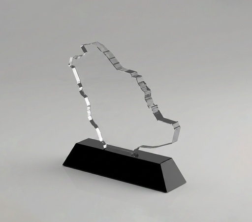 [SH8016] SAUDI MAP CRYSTAL in the Shape of the Saudi Arabia Map, made in high-quality clear crystal on sleek black base. An elegant piece ideal for awards, official recognition, and national occasions, with branding options available.